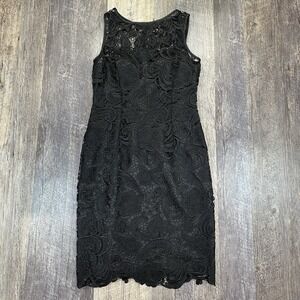 Adrianna Papell Dress Crochet Lace‎ Illusion Neck Cocktail Party Knee Black Sz 4